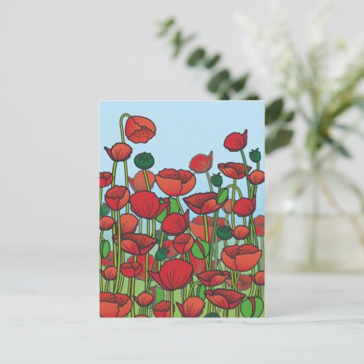 Rote Mohnfelder Postkarte (Stehend Vorderseite)