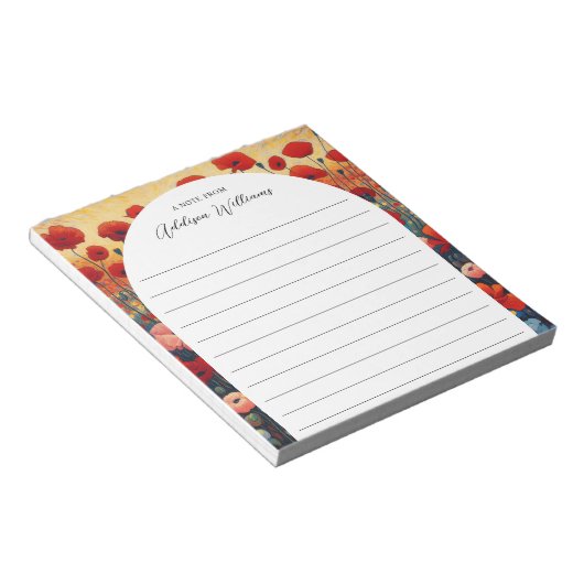 Rote Mohnfeldmalerei Linken Personalisiert Notizblock (angewinkelt)