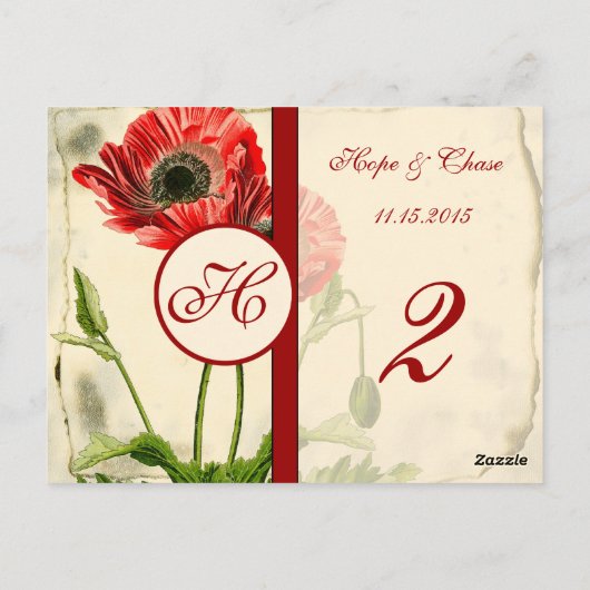 Rote Mohnkarten mit deprimierter Tischnummer (Rückseite)