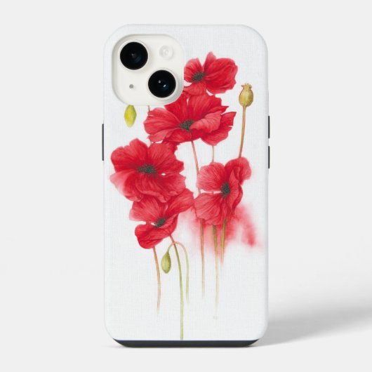 Rote Mohnmalerei auf Weiß iPhone Hülle (Rückseite)