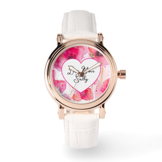 Rote Mohnmohnblume Blumen Wasserfarbe Ehefrau Armbanduhr (Vorderseite)