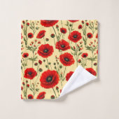 Rote Mohnmuster Badhandtuch Set (Waschlappen)