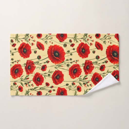Rote Mohnmuster Badhandtuch Set (Handtuch)