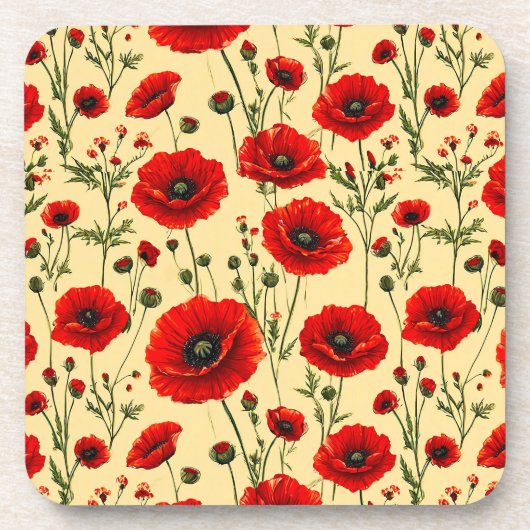 Rote Mohnmuster Getränkeuntersetzer (Vorderseite)