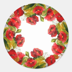 Rote Mohnsticker Runder Aufkleber