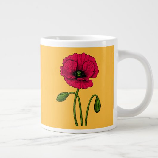 Rote Mohnzeichnung Jumbo-Tasse (Rechts)
