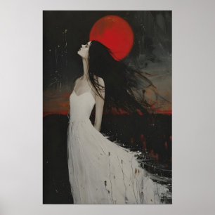 Rote Mond Frau Malerei, melancholische japanische  Poster