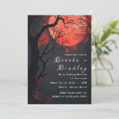 Rote Mond-Gotik-Wald-Hochzeit Einladung (Stehend Vorderseite)