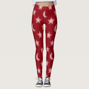 Rote Monde und Sternmuster Leggings