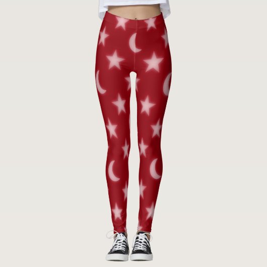 Rote Monde und Sternmuster Leggings (Vorderseite)