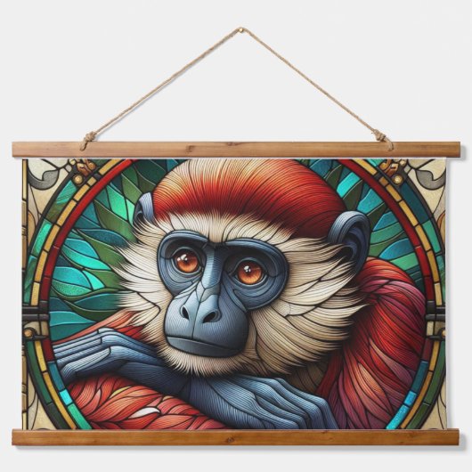 ROTE MONKEY WALL TAPESTRY WANDTEPPICH MIT HOLZRAHMEN (Vorne)