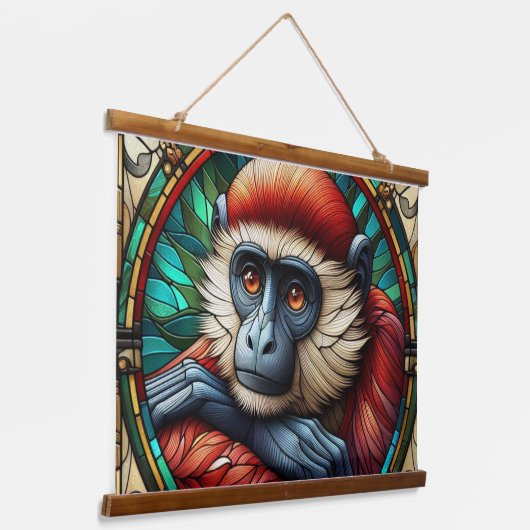 ROTE MONKEY WALL TAPESTRY WANDTEPPICH MIT HOLZRAHMEN (Gewinkelt)