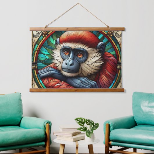 ROTE MONKEY WALL TAPESTRY WANDTEPPICH MIT HOLZRAHMEN (Wohnzimmer)
