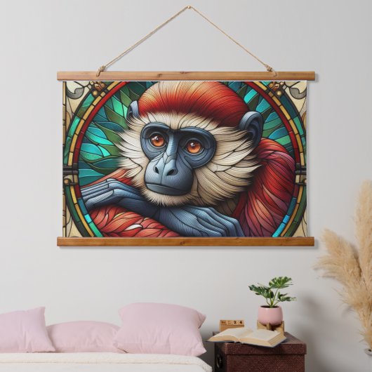 ROTE MONKEY WALL TAPESTRY WANDTEPPICH MIT HOLZRAHMEN (Schlafzimmer)