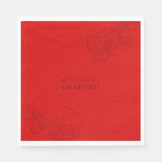 Rote monochrome Wirbel werden mein Valentine sein Serviette (Vorderseite)