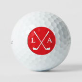 Rote Monogram Golfer Initialen und Clubs Golfball (Vorderseite)