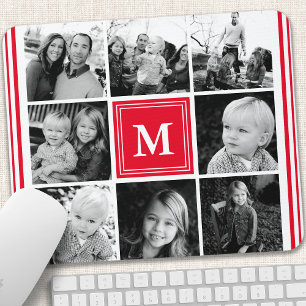 Rote Monogramm-Familienfoto-Collage Mousepad