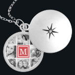 Rote Monogramm-FotoCollage Medaillon<br><div class="desc">Niedliche Sake-Lock-Kette mit der eigenen Instagram-Foto-Collage und personalisiert mit dem Monogramm-Initial. Klicken Sie auf Anpassen,  um den Schriftart und die Farbe des Monogramms zu ändern und das Design weiter personalisiert zu machen. Großartiges Geschenk für Familie,  Freunde,  Eltern und Großeltern!</div>
