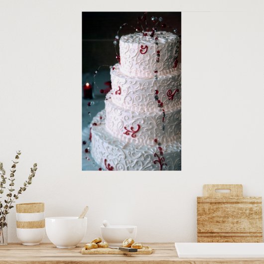 Rote Monogramm Hochzeitskuchen Bäckerei Fine Art P Poster (Küche)
