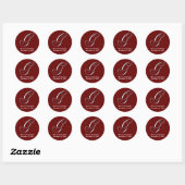 Rote Monogramm-individuelle Name der ersten g Wein Runder Aufkleber (Blatt)