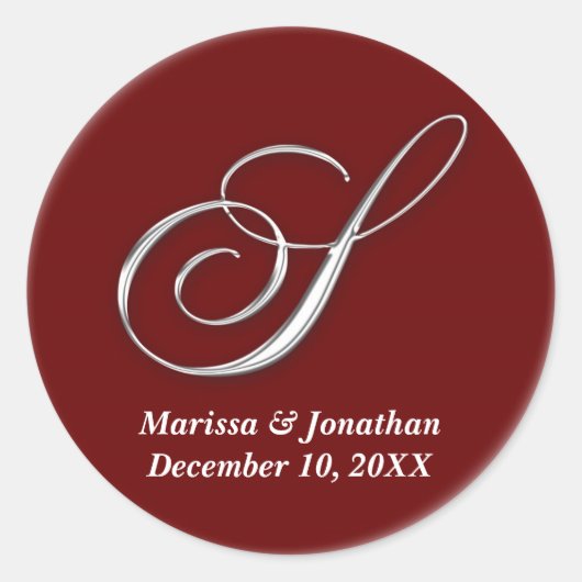 Rote Monogramm-individuelle Name der ersten S-Wein Runder Aufkleber (Vorderseite)