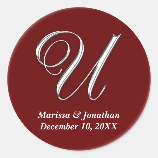 Rote Monogramm-individuelle Name der ersten U-Wein Runder Aufkleber (Vorderseite)