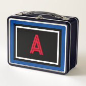 Rote Monogramm Schwarz-Weiß-Polka-Punkte Metall Brotdose (Vorderseite)