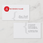 Rote Monogramm-Vertretungslehrer-Visitenkarte Visitenkarte (Vorne/Hinten)