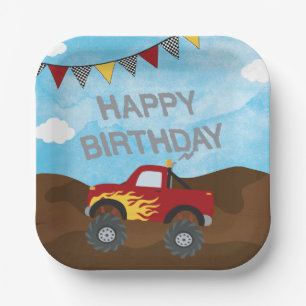 Rote Monster Jam Truck Geburtstagsfeier Pappteller