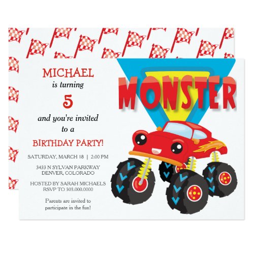 Rote Monster Lkw Geburtstags Party Einladung Meine Einladungskarten De