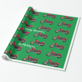 Rote Motorräder für grünes Weihnachtswrapping Geschenkpapier