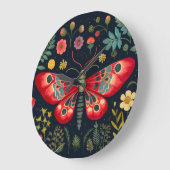Rote Motte im Nachtgarten Große Wanduhr (Winkel)