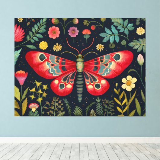 Rote Motte im Nachtgarten Leinwanddruck (Insitu (Holzboden))