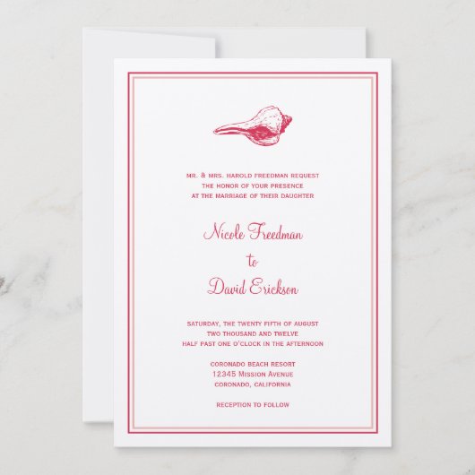 Rote Muschel einfache Hochzeitsreise Einladung (Vorderseite)