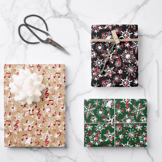 Rote Musik und Schnee Geschenkpapier Set (Vorderseite)
