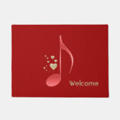 Rote Musiknote-Goldherz-modernes Willkommen Fußmatte (Vorderseite)