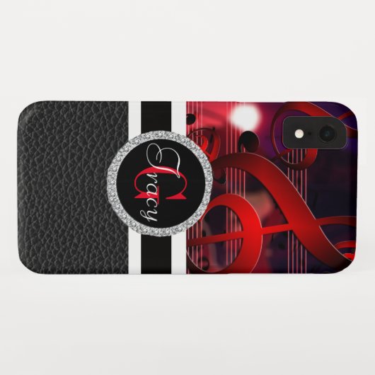 Rote Musiknoten mit Leder und Monogramm Case-Mate iPhone Hülle (Rückseite (Horizontal))