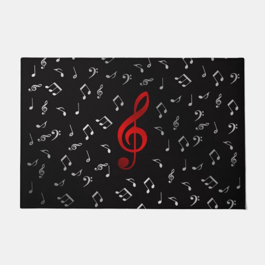 Rote Musiknoten und Silberschwarz Fußmatte (Vorderseite)