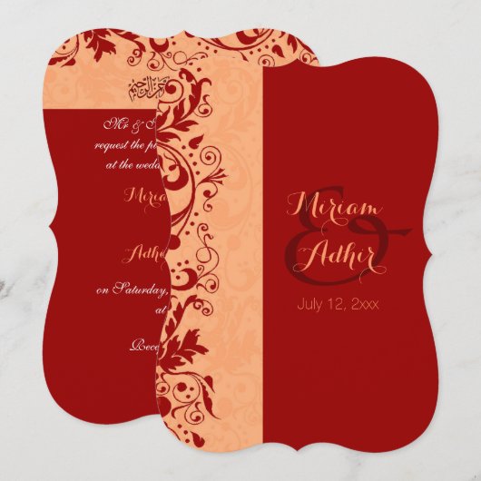 Rote muslimische Hochzeit oder Verlobung Einladung (Vorne/Hinten)