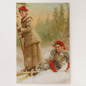 Rote Mütze Frauen auf Skitour Puzzle (Vertikal)