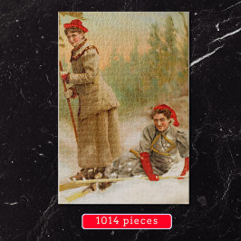 Rote Mütze Frauen auf Skitour Puzzle
