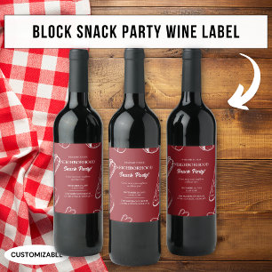 Rote Nachbarschaft Spaß Block Snack Essen Party Weinetikett