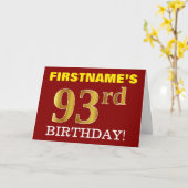 Rote, nachgemachte Gold"93. GEBURTSTAG" Karte (Gelbe Blume)