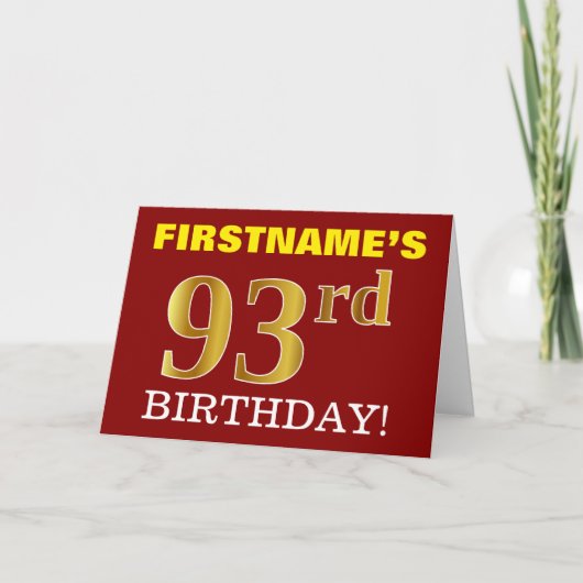 Rote, nachgemachte Gold"93. GEBURTSTAG" Karte (Vorderseite)