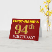 Rote, nachgemachte Gold"94. GEBURTSTAG" Karte (Gelbe Blume)