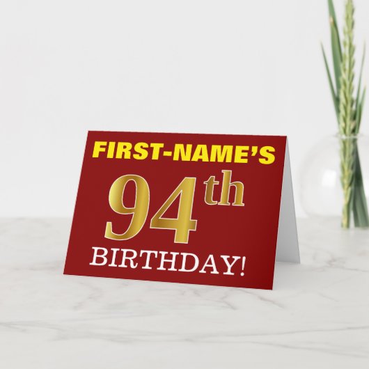 Rote, nachgemachte Gold"94. GEBURTSTAG" Karte (Vorderseite)