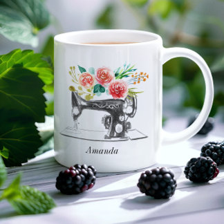 Rote Nähmaschine mit Blumenmuster kreativ Kaffeetasse