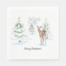 Rote Nase Deer im Snowy Wood Holiday Paper Serviette
