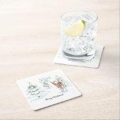 Rote Nase Deer im Snowy Wood Holiday Rechteckiger Pappuntersetzer (Vor Ort)