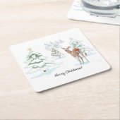 Rote Nase Deer im Snowy Wood Holiday Rechteckiger Pappuntersetzer (angewinkelt)
